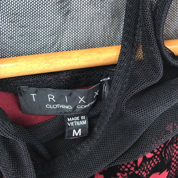 [Trixxi] Velvet Lace Print Mesh Flocked Skater Dress Size M Medium - Picture 7 of 10